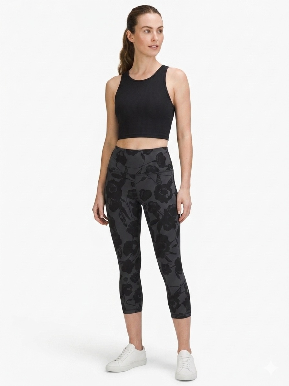 Lululemon Wunder Under Crop II Flat Inky Floral Black Deep Coal Leggings size 6